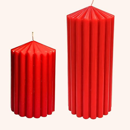 Soy Wax Pillar Candles Set of 2 | Perfect for Christmas, Diwali, Gifting & Home Decor | Unscented, Red (Red, 1 Each Medium & Large)