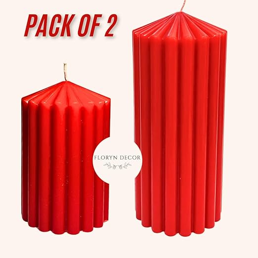 Soy Wax Pillar Candles Set of 2 | Perfect for Christmas, Diwali, Gifting & Home Decor | Unscented, Red (Red, 1 Each Medium & Large)