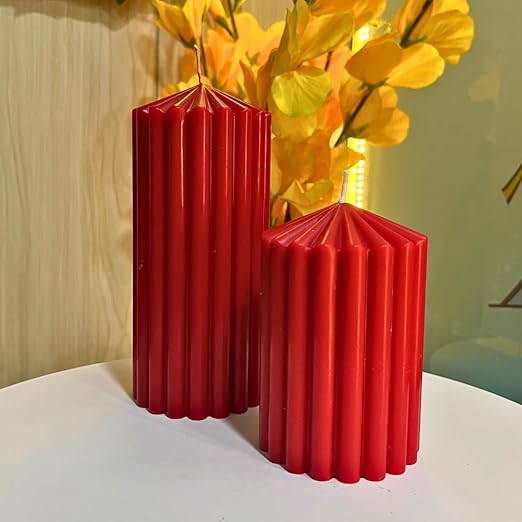 Soy Wax Pillar Candles Set of 2 | Perfect for Christmas, Diwali, Gifting & Home Decor | Unscented, Red (Red, 1 Each Medium & Large)