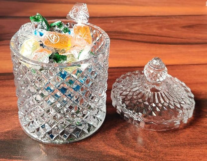 JSRE STORE Diamond Cut Crystal Glass Candy Jars For Cookies, Candy, Pickle, Suaces