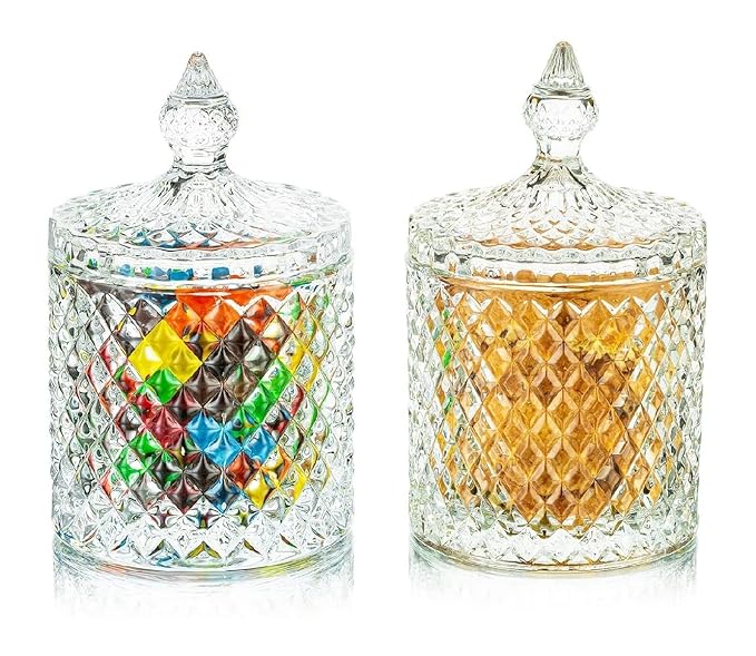 JSRE STORE Diamond Cut Crystal Glass Candy Jars For Cookies, Candy, Pickle, Suaces