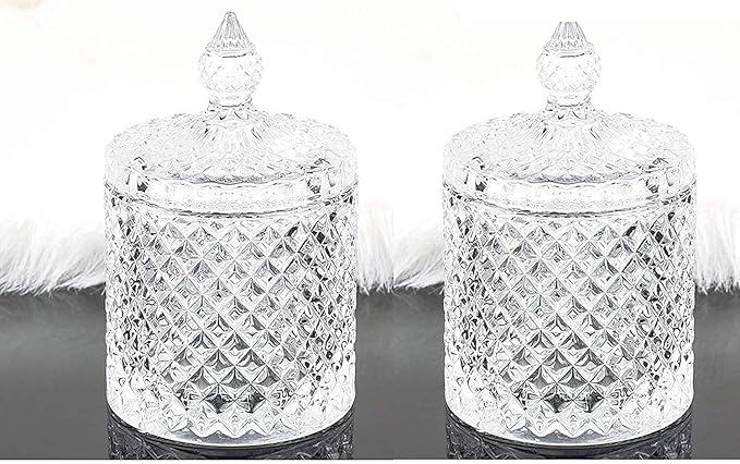 JSRE STORE Diamond Cut Crystal Glass Candy Jars For Cookies, Candy, Pickle, Suaces