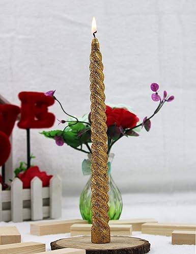 LUCES Paraffin Wax Gold Spiral Candles Stick Taper Smokeless Dripless Scented Twisted for Party Home Dinner Table Decor Set of 6 Burn Time 8 Hour