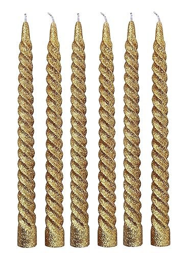 LUCES Paraffin Wax Gold Spiral Candles Stick Taper Smokeless Dripless Scented Twisted for Party Home Dinner Table Decor Set of 6 Burn Time 8 Hour