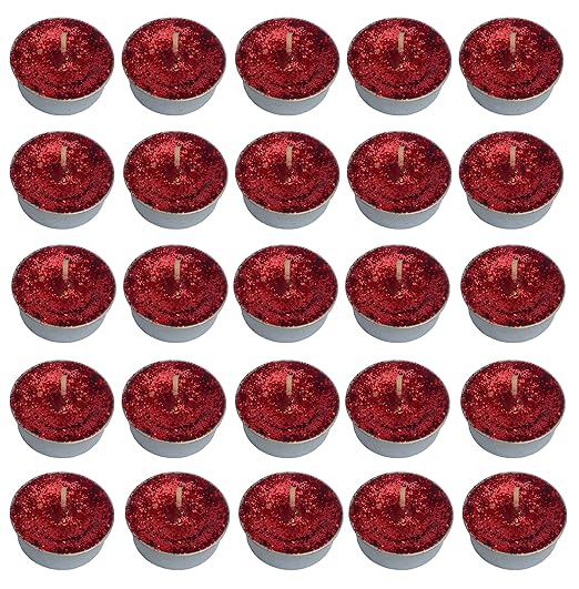 Pure Indian Candle Handpourd Fresh Cut Roses with Red Glitter Decorative Tea Light Candle PIC026 (Pack of 25 pcs