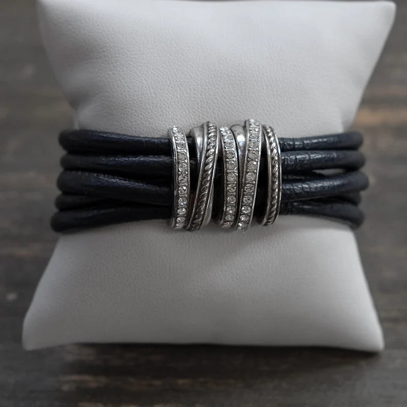 Bracelet Navy Blue Magnetic Clasp Silver Plated